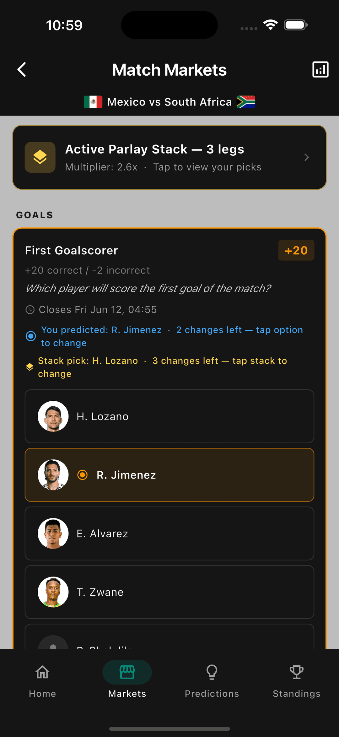 Match markets with active Parlay Stack