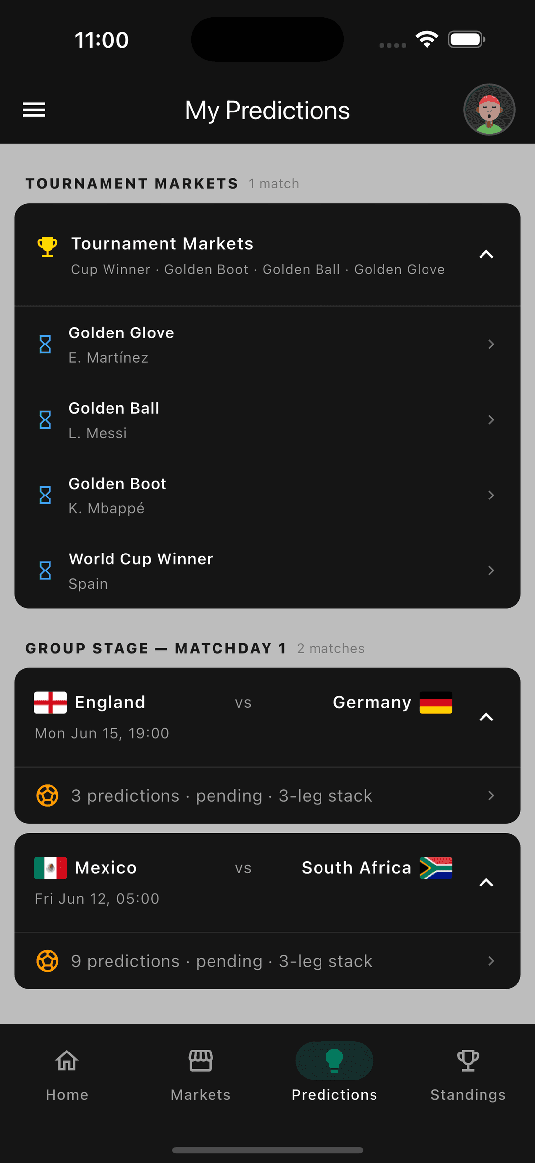 My Predictions screen